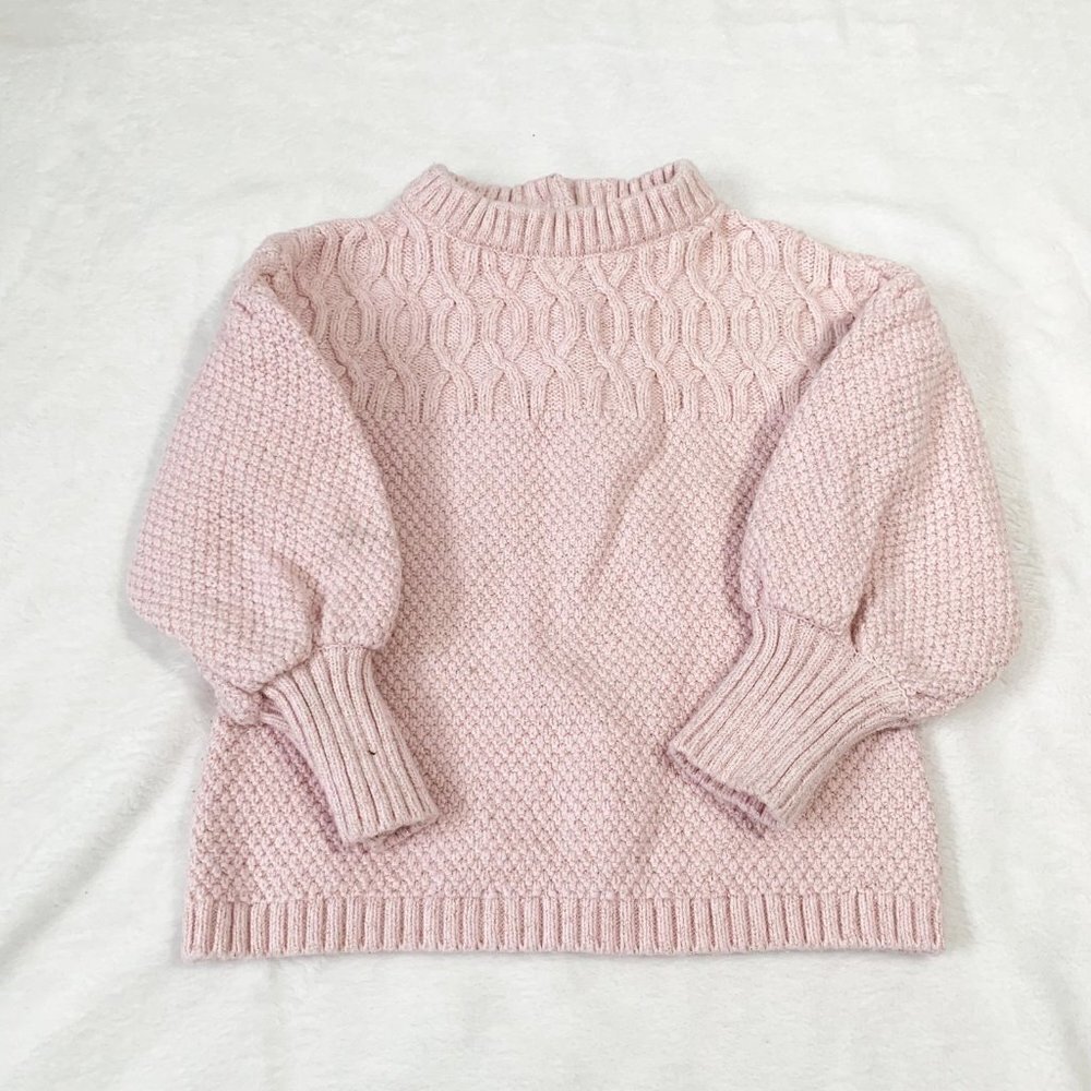 Janie and‎ Jack Sweater 3T Pink Gold Shimmer Cable Knit Puff Sleeve Mock Neck
